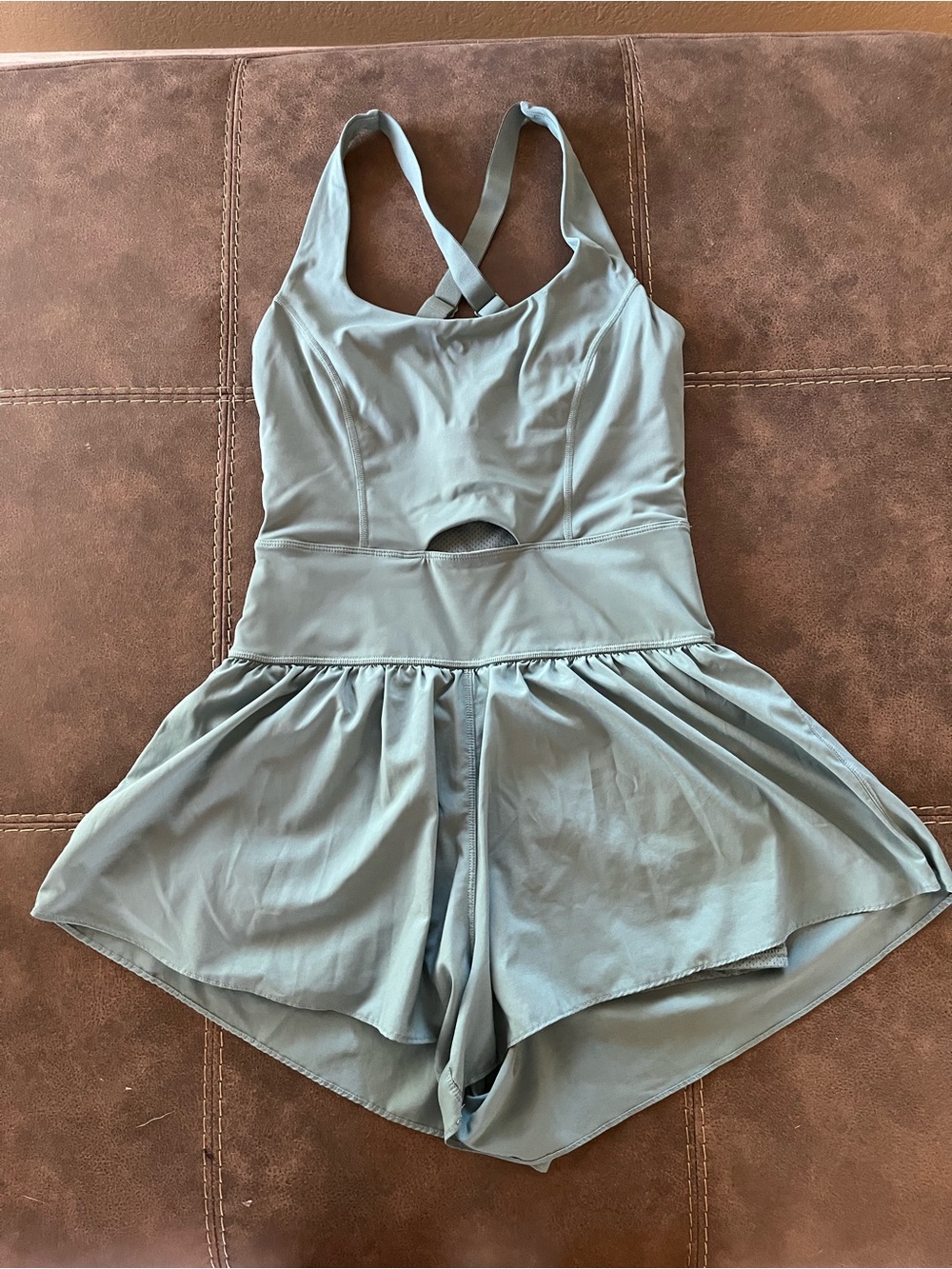 Luga-Sage Green Athletic Skort Romper with Crossback Straps